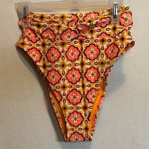 AA-362 Aerie NWT High Cut Cheeky Orange‎ & Pink Summer Swim Bikini Bottoms Sz XS
